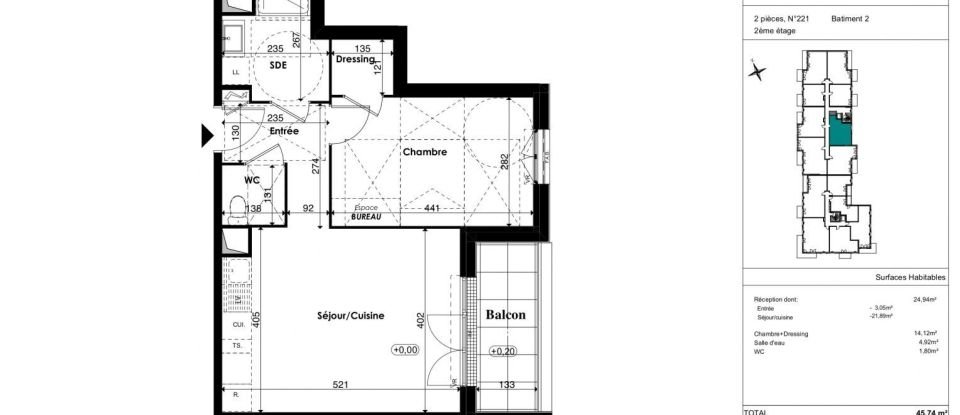 Appartement 2 pièces de 46 m² à Plaisir (78370)