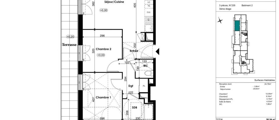 Appartement 3 pièces de 57 m² à Plaisir (78370)