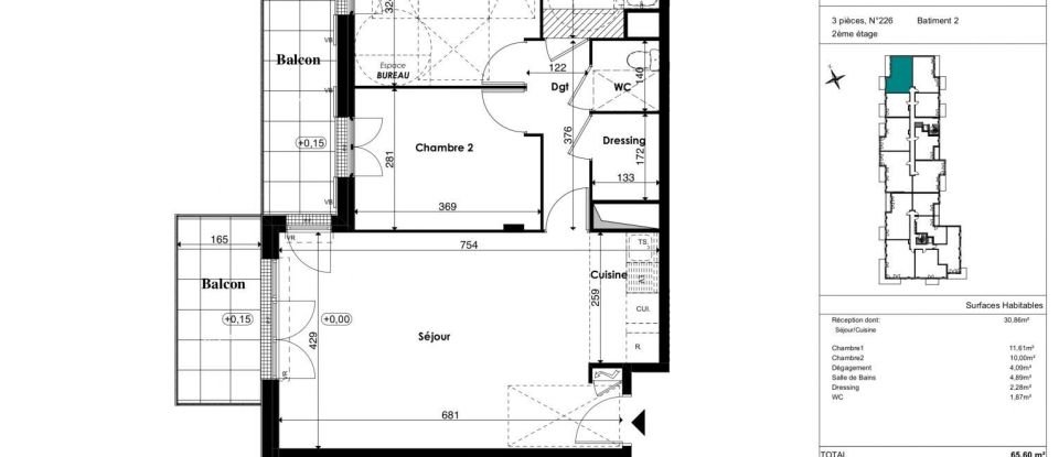 Apartment 3 rooms of 66 m² in Plaisir (78370)