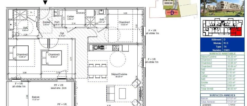 Apartment 4 rooms of 97 m² in Vif (38450)