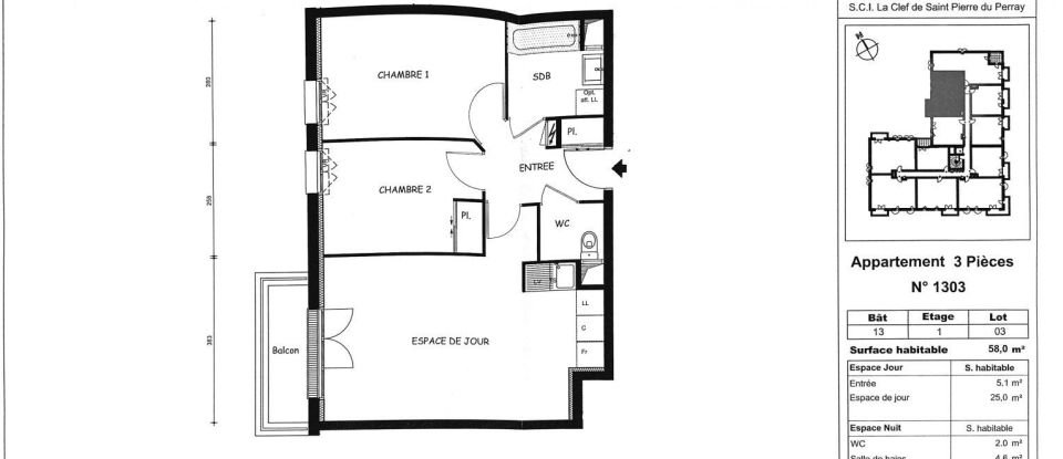Apartment 3 rooms of 58 m² in Saint-Pierre-du-Perray (91280)