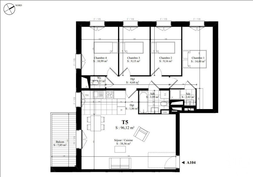 Appartement 5 pièces de 96 m² à Rungis (94150)