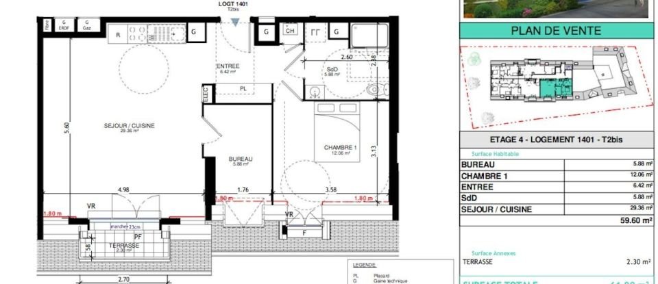 Appartement 2 pièces de 59 m² à Honfleur (14600)