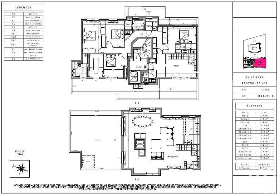Appartement a vendre  - 6 pièce(s) - 195 m2 - Surfyn