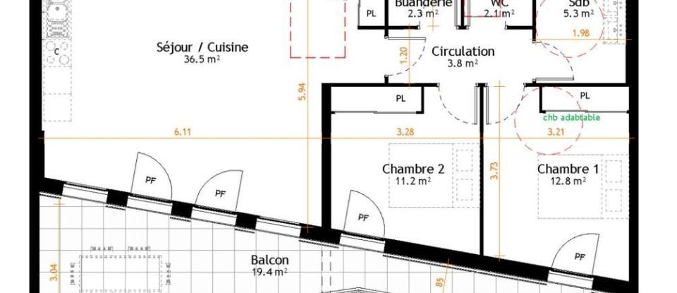 Appartement 3 pièces de 74 m² à Belley (01300)