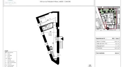 Appartement 2 pièces de 45 m² à Cahors (46000)
