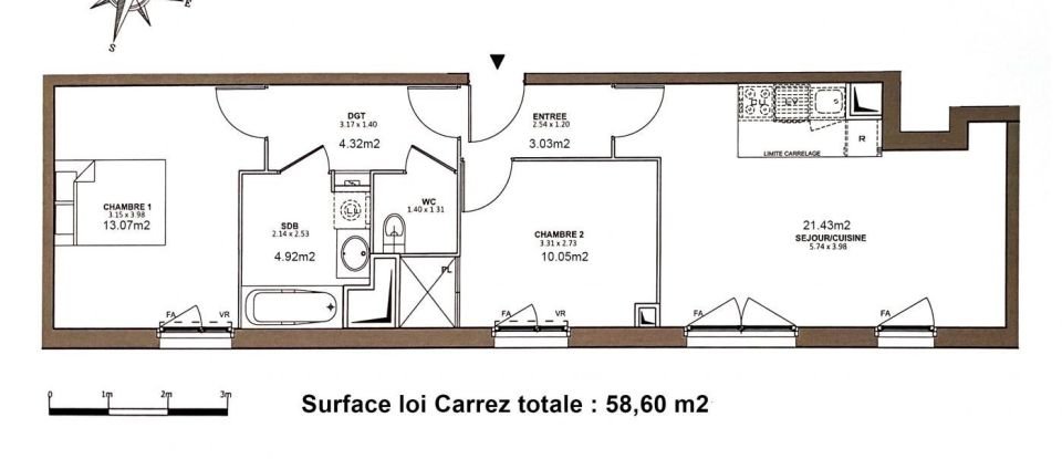 Apartment 3 rooms of 59 m² in Villejuif (94800)