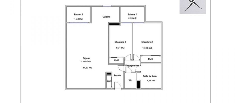 Appartement 3 pièces de 65 m² à Viroflay (78220)