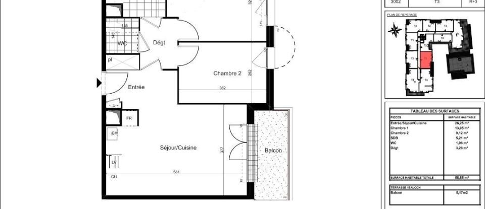 Appartement 3 pièces de 58 m² à Combs-la-Ville (77380)