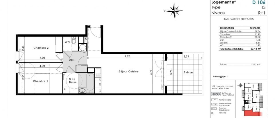 Apartment 3 rooms of 63 m² in La Garde (83130)