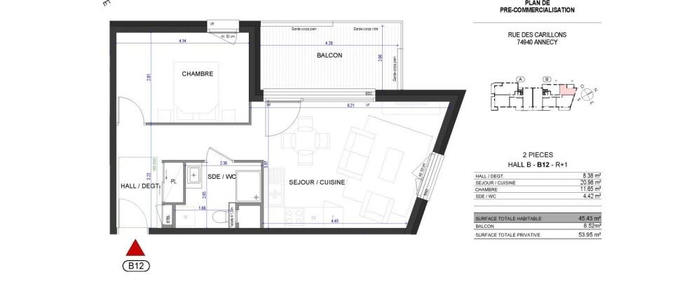 Appartement 2 pièces de 45 m² à Annecy-le-Vieux (74940)