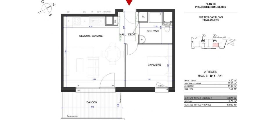 Appartement 2 pièces de 43 m² à Annecy-le-Vieux (74940)