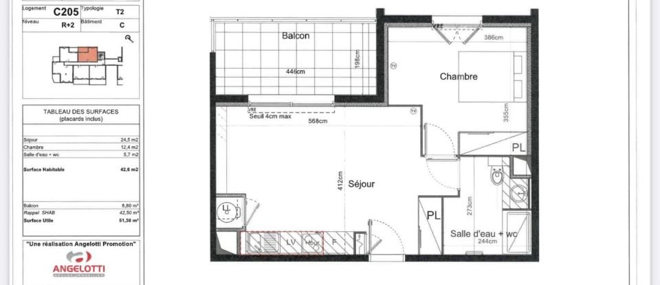 Appartement 2 pièces de 42 m² à Sauvian (34410)