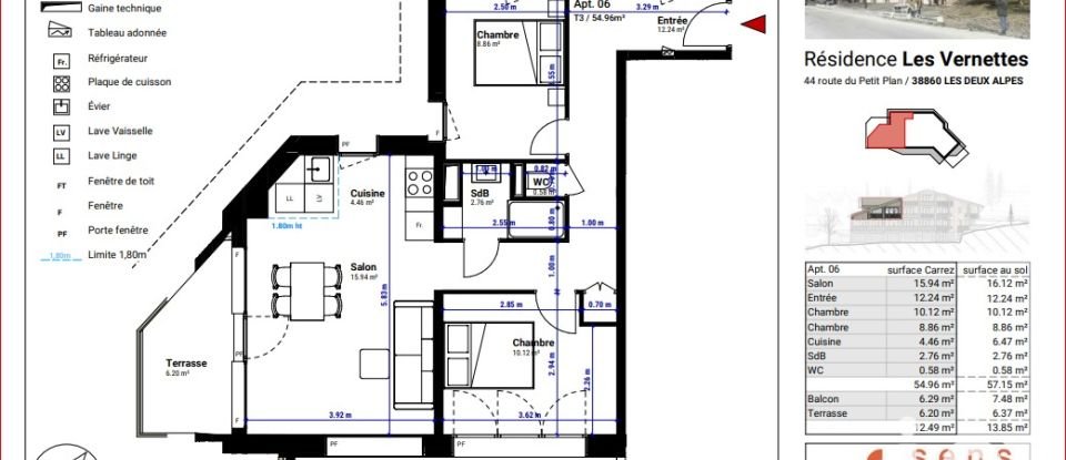 Apartment 3 rooms of 55 m² in LES DEUX-ALPES (38860)