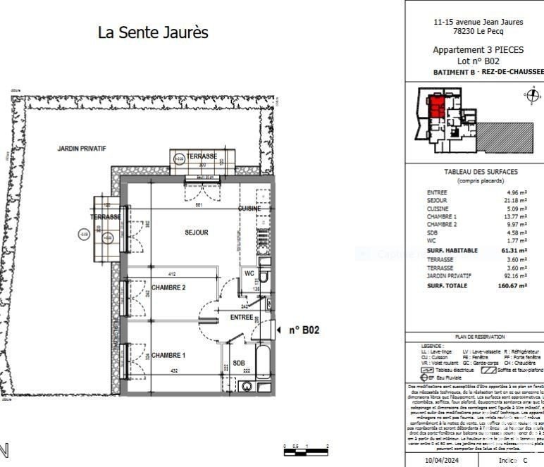 Appartement 3 pièces de 61 m² à Le Pecq (78230)