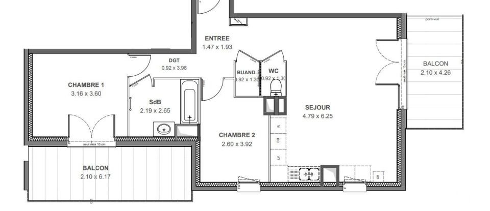 Appartement 3 pièces de 65 m² à Thonon-les-Bains (74200)