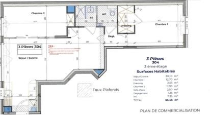Appartement 3 pièces de 63 m² à Paris (75019)