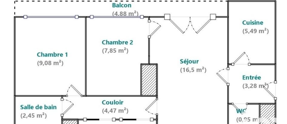Appartement 3 pièces de 50 m² à Paris (75013)